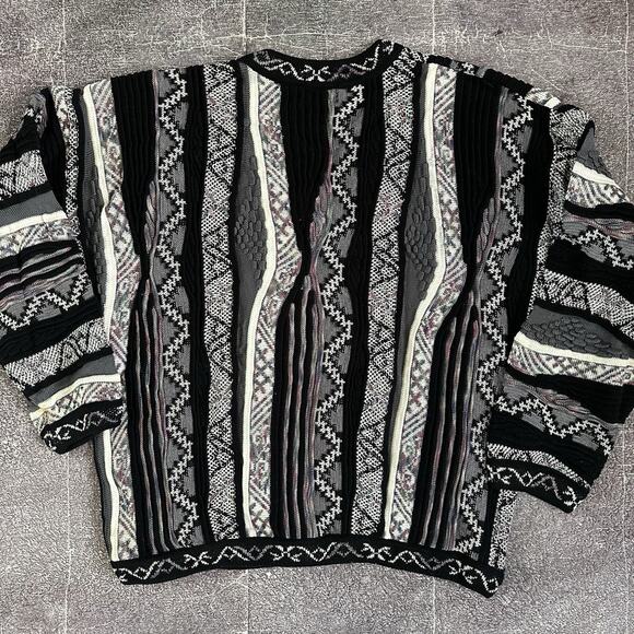 Men's Vintage 90's Tundra Black Purple Textured Coogi Like Crewneck Sweater Sz L - Picture 4 of 4